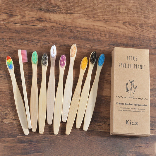 10 Pieces Children Colorful Toothbrush Eco Soft Bristle Bamboo Toothbrush Kids Bambou Vegan Tooth Dental Oral Care Plastic Free